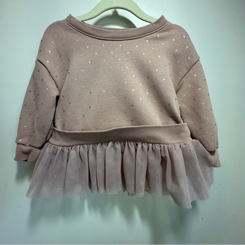 Baby Gap Pink with Gold Polka Dots Tulle Sweatshirt Sz 12-18 Months